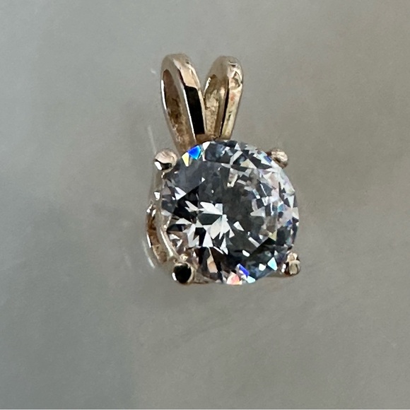 14k Solid Gold 6mm Brilliant Cut CZ Pendant - Picture 2 of 15